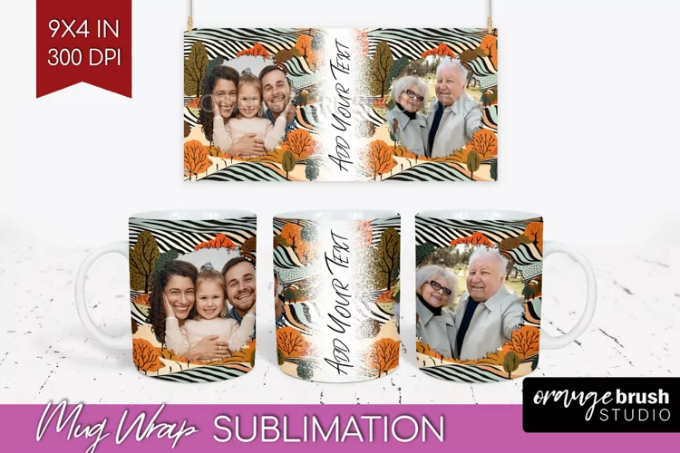 Fall Photo Frame Mug Wrap - Autumn Mug Sublimation