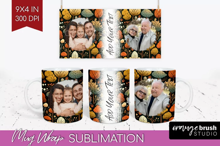 Fall Photo Frame Mug Wrap - Autumn Mug Sublimation