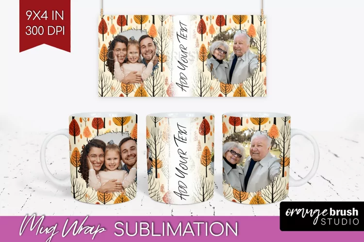 Fall Photo Frame Mug Wrap - Autumn Mug Sublimation