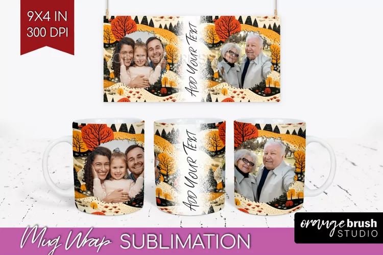 Fall Photo Frame Mug Wrap - Autumn Mug Sublimation