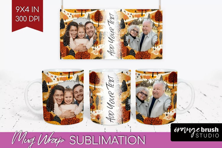 Fall Photo Frame Mug Wrap - Autumn Mug Sublimation