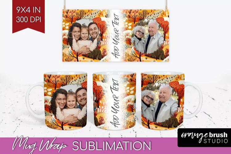 Fall Photo Frame Mug Wrap - Autumn Mug Sublimation