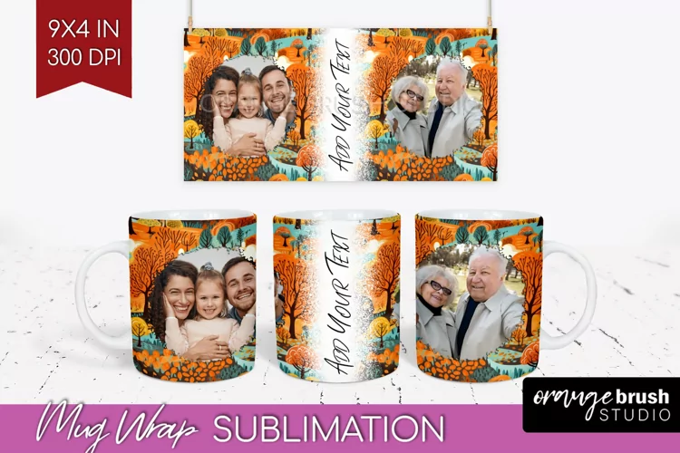 Fall Photo Frame Mug Wrap - Autumn Mug Sublimation