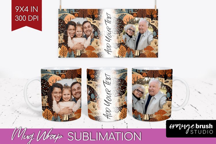 Fall Photo Frame Mug Wrap - Autumn Mug Sublimation example image 1
