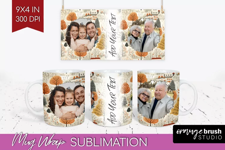 Fall Photo Frame Mug Wrap - Autumn Mug Sublimation