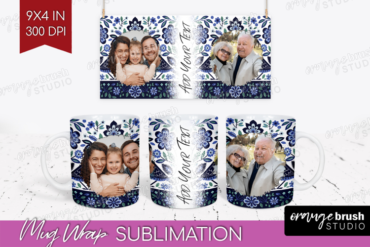 Folk Flowers Photo Mug Wrap PNG - Floral Picture Frame Mug