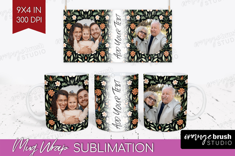 Folk Flowers Photo Mug Wrap PNG - Floral Picture Frame Mug