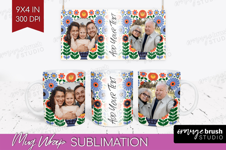 Folk Flowers Photo Mug Wrap PNG - Floral Picture Frame Mug