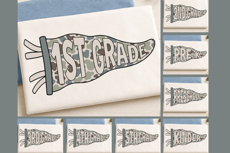 Grade Level Pennant Boys Old Camo PNG Bundle Back To School