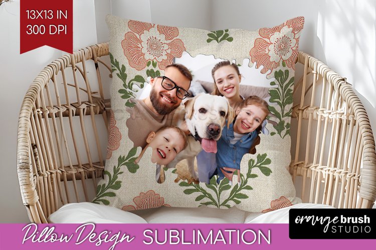 Flowers Photo Pillow PNG - Vintage Floral Picture Frame