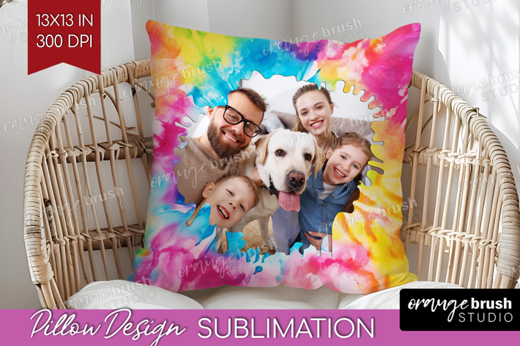 Tie Dye Photo Pillow PNG - Rainbow Picture Frame Pillow