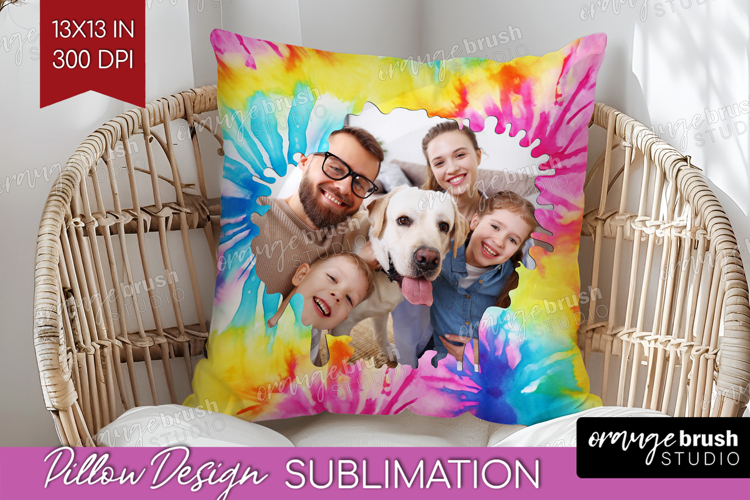 Tie Dye Photo Pillow PNG - Rainbow Picture Frame Pillow