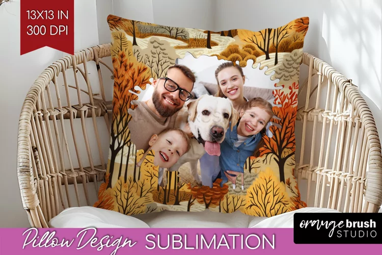 Autumn Photo Frame Pillow Sublimation - Add Your Picture