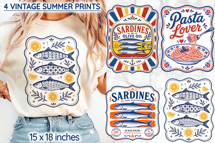 Vintage Sardines and Pasta Summer Sublimation