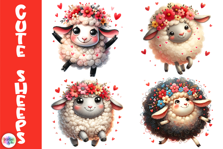 Cute Valentine Sheep Clipart, Fluffy Love Sheep with Hearts