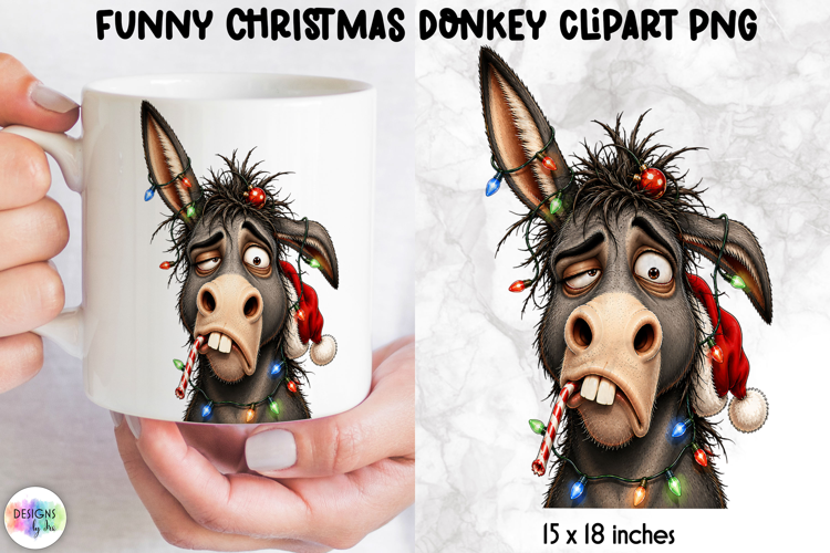 Christmas Lights Donkey PNG, Funny Holiday Clipart