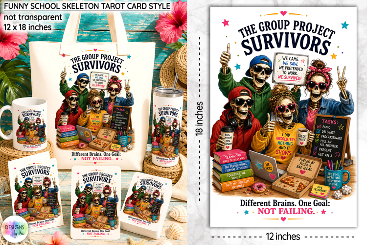 Funny School Skeleton Tarot Card PNG, The Project Survivors