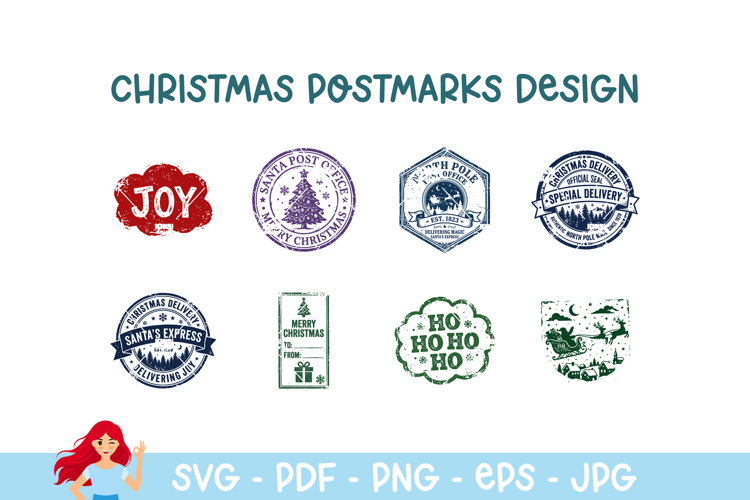 Christmas postmark, mail delivery stamps