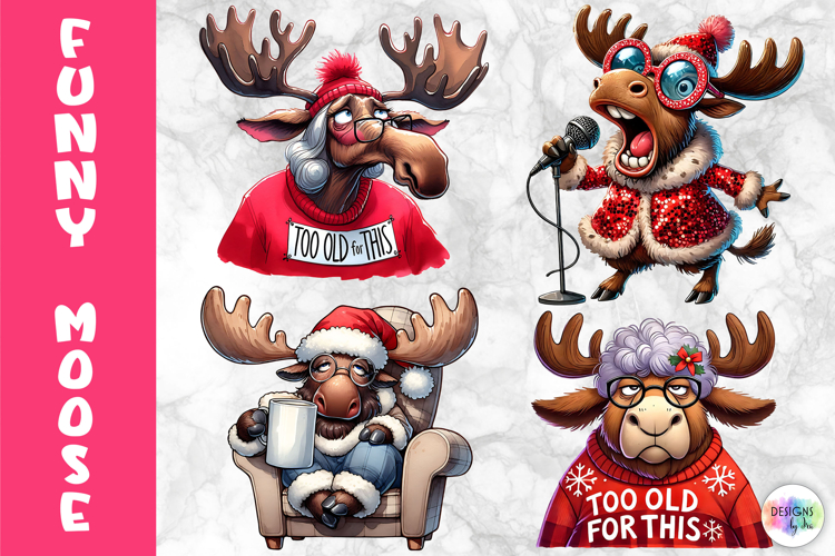 Funny Christmas Moose Clipart, Cute Holiday Animal PNG