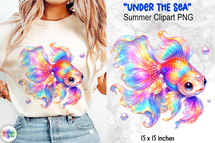 Holographic Summer Clipart, Fantasy Goldfish Clipart