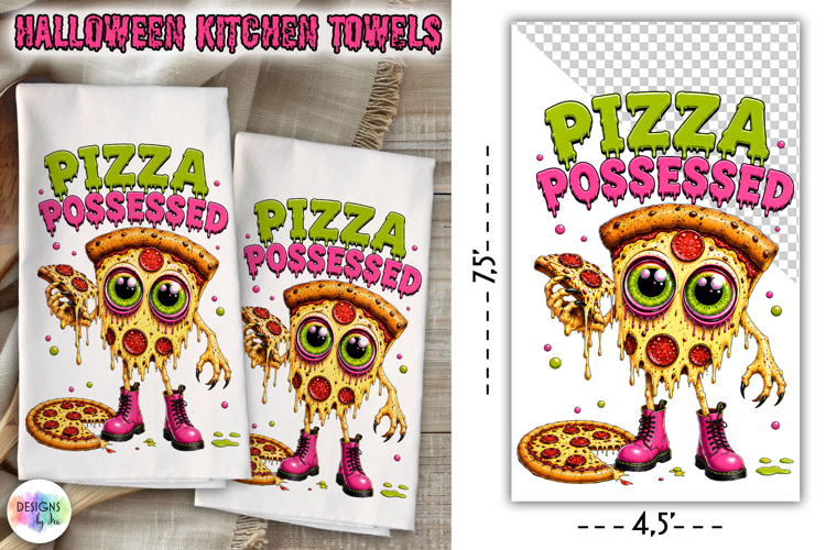 Halloween Kitchen Towel PNG, Pizza Possessed