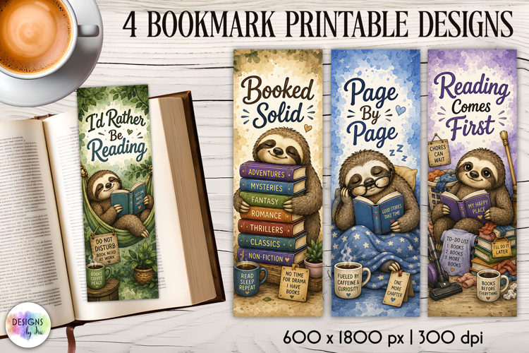 Sloth Reading Bookmarks, Cozy Book Lover Printables
