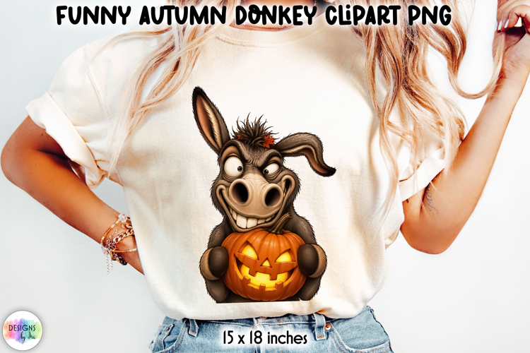 Funny Donkey Hugging Jack O Lantern Halloween PNG
