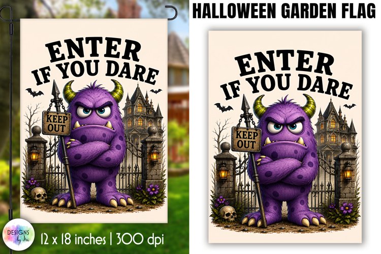Halloween Garden Flag, Enter If You Dare Monster PNG