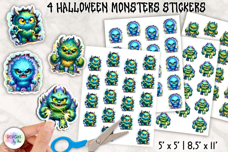 Halloween Monster Stickers, Cute Creepy Monster Clipart