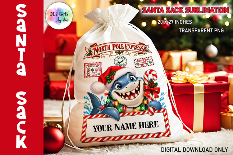 Santa Sack Sublimation PNG, Shark PNG, North Pole Mail