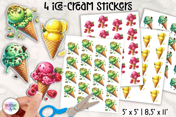 Summer Ice Cream & Popsicle Stickers PNG, Summer Stickers