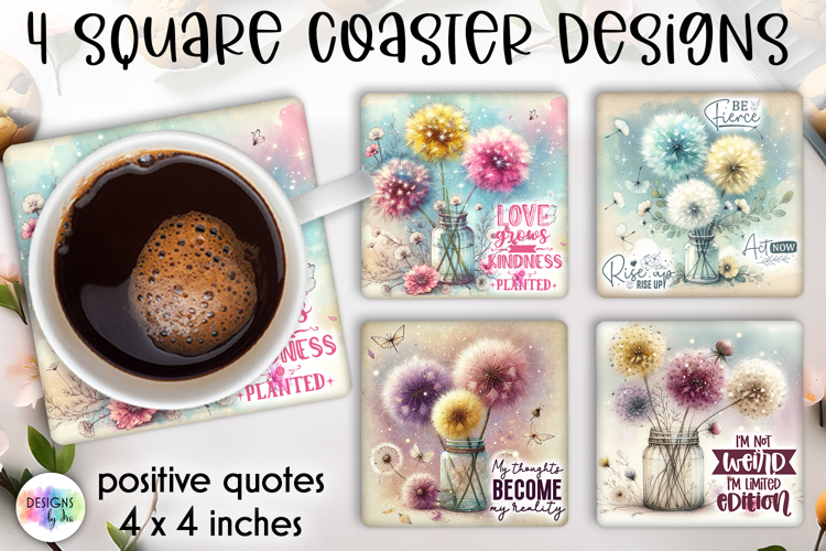 Spring Floral Coaster Sublimation, Positive Quotes Coasters