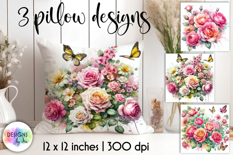 Vintage Rose Watercolor Floral Illustration with Butterflies