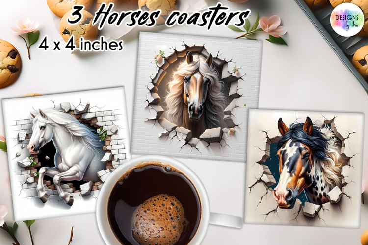 3D Horse Coasters, Wall Break Horse Art, Printable Coaster