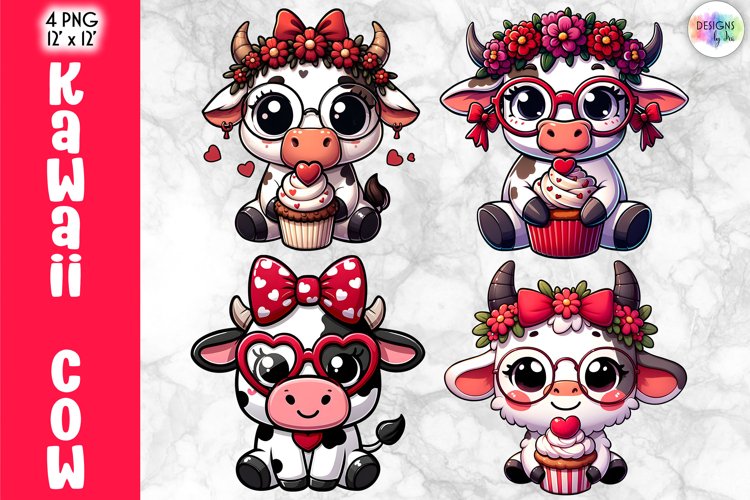 Cute Valentine Highland Cow Clipart, Baby Cow Kawaii PNG