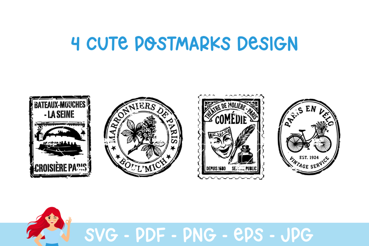France inspired postmark, mail delivery stamps