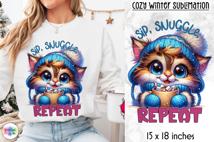 Cute Winter Animal Sublimation, Hot Cocoa Quote PNG, Cozy