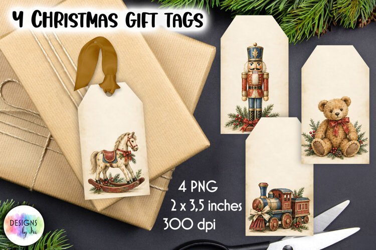 Vintage Gift Tags, Antique Christmas Toys Gift Tags example image 1