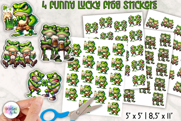 Funny Lucky Frog Stickers, St Patrick’s Day Cartoon Frog PNG