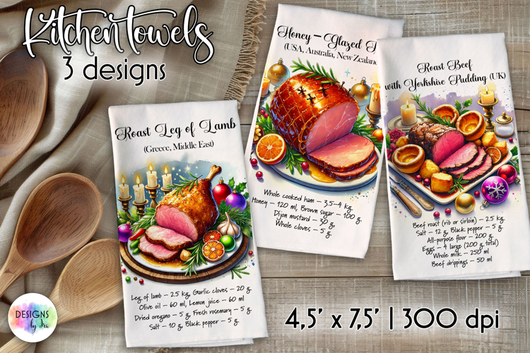 Christmas Recipe Kitchen Towel, Printable Holiday Towels