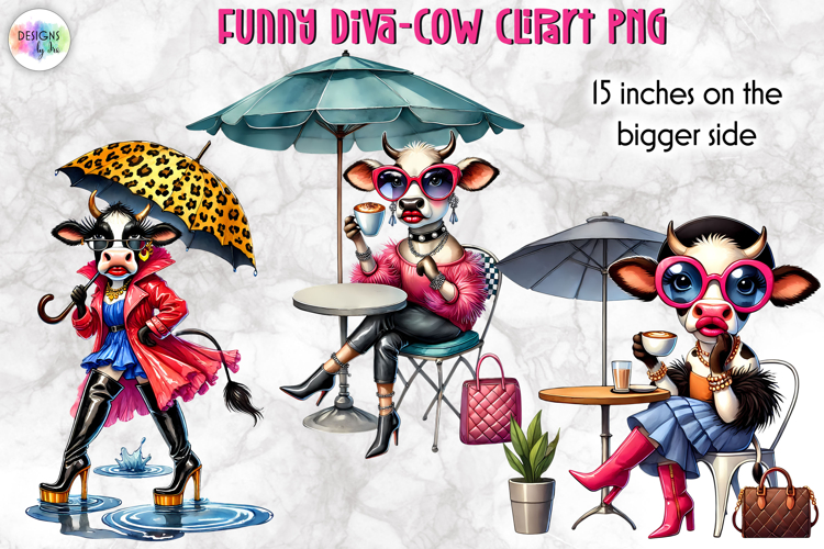 Funny Diva Cow PNG Clipart, Glamorous Cow Sublimation