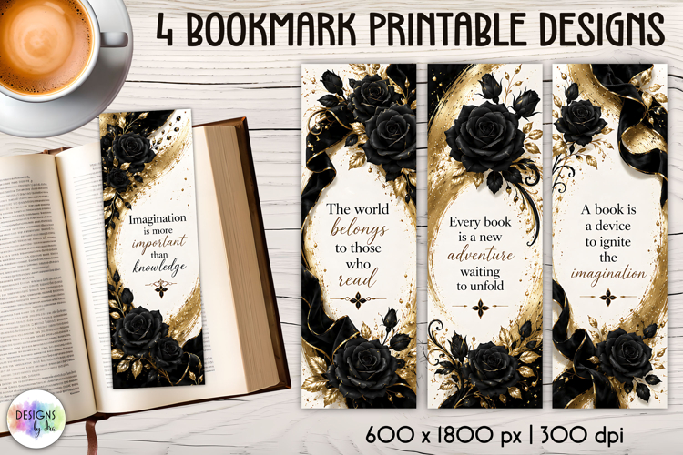 Black Rose Book Lover Printable Bookmark Designs
