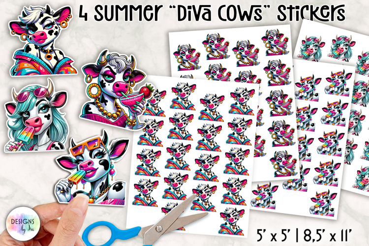 Summer Cows Stickers PNG, Cute and Stylish Cow Clipart