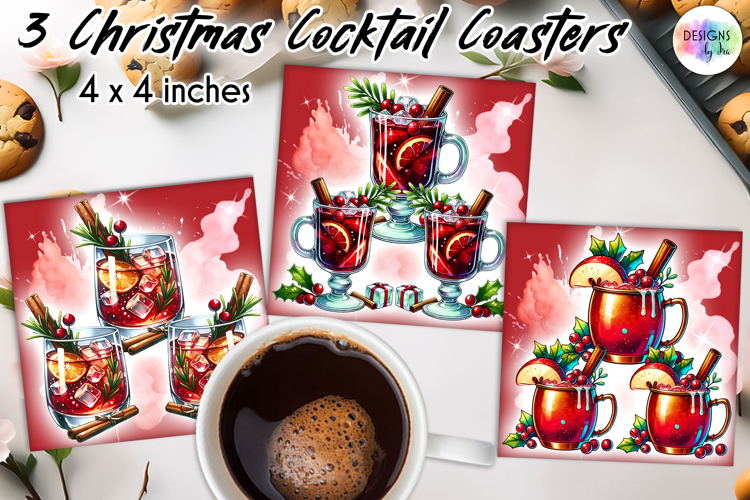 Christmas Cocktail Coasters, Christmas Party Coasters PNG