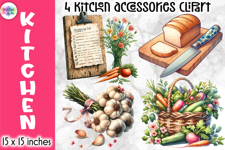 Vintage Kitchen Accessories Clipart, Retro Cooking & Baking