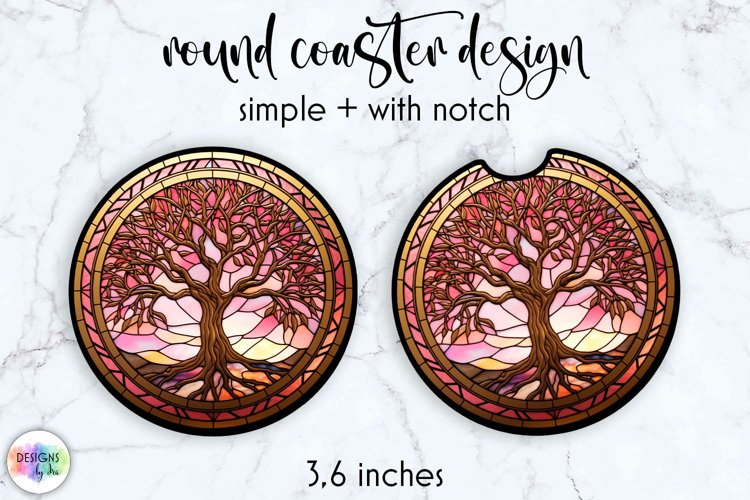 Stained Glass Rose Gold Car Coaster | Tree of Life Coaster example image 1