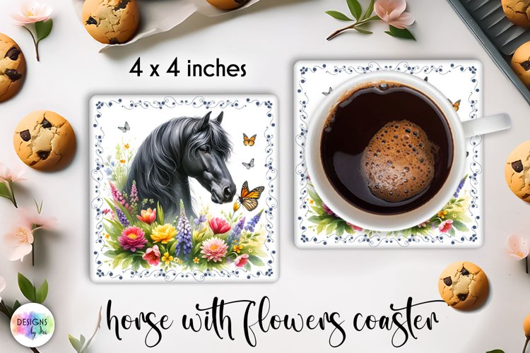 Watercolour Horse Coaster, Horse with Flowers Coaster Print