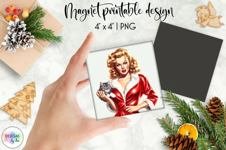 Watercolour Christmas Magnet | Vintage Pinup Girls Christmas