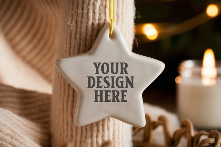 Christmas Star Ceramic Ornament Mockup | Holiday Star Tree