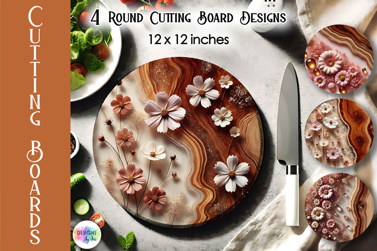 Cosmos Flowers Resin Cutting Board, Kitchen Cutting Boards